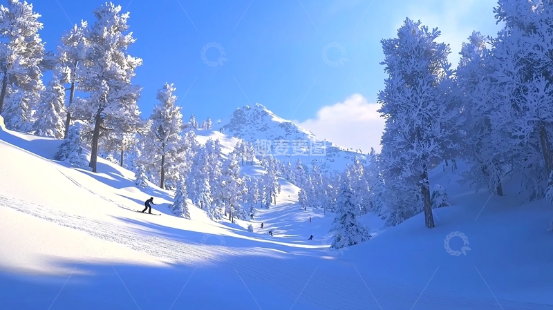 高清大图下载【趣麦麦图】雪山滑雪风景