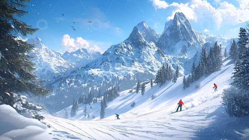 高清大图下载【趣麦麦图】雪山滑雪胜地