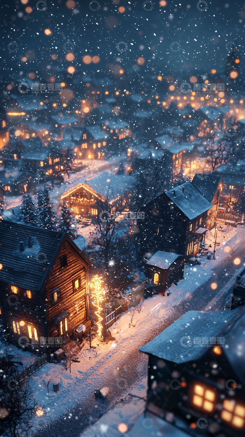 高清大图下载【趣麦麦图】雪夜小镇