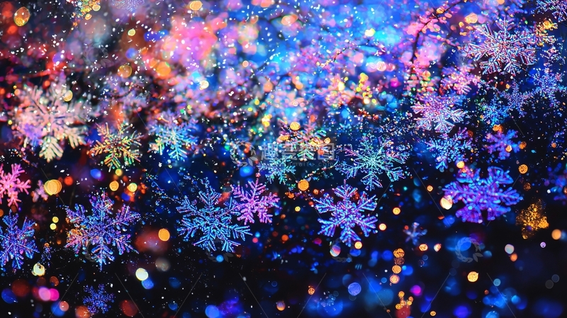 高清大图下载【趣麦麦图】彩色雪花背景