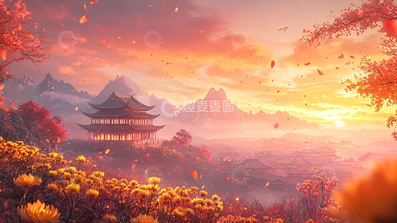 高清大图下载【趣麦麦图】秋日山景古建筑