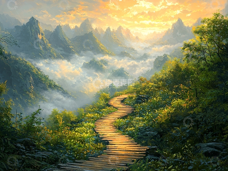 高清大图下载【趣麦麦图】通往山间云雾的道路