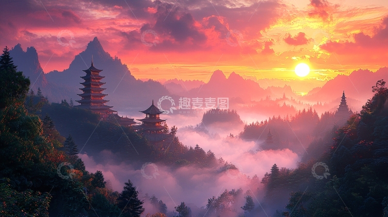 高清大图下载【趣麦麦图】如梦似幻的山水画卷