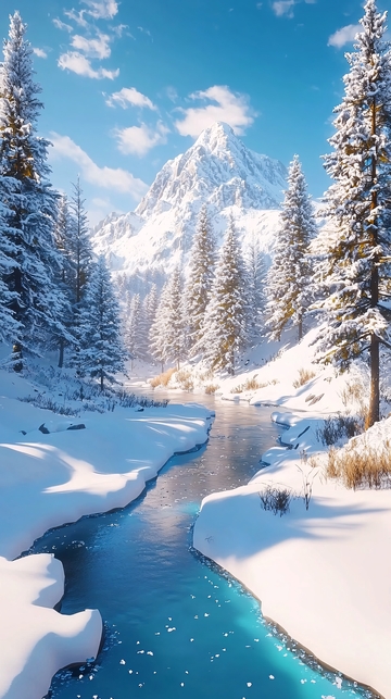 雪山河流冬季美景