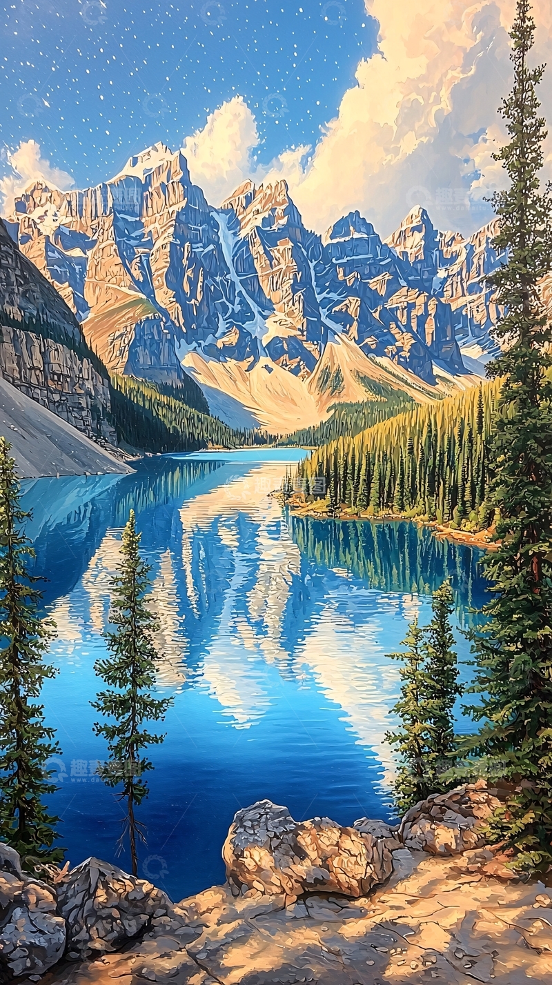 高清大图下载【趣麦麦图】宁静的湖面倒映雪山