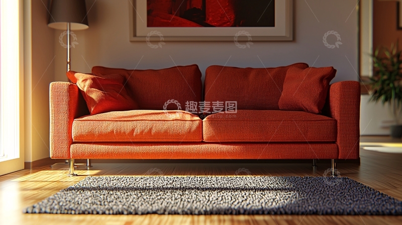 高清大图下载【趣麦麦图】-阳光照射下的橙色沙发