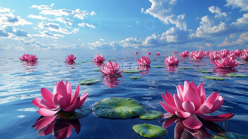 高清大图下载【趣麦麦图】粉色莲花漂浮在水面