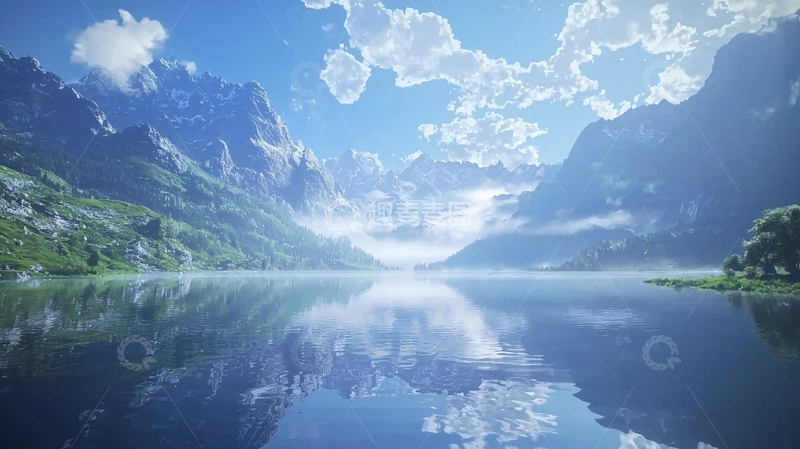 高清大图下载【趣麦麦图】山峰倒影碧蓝湖泊