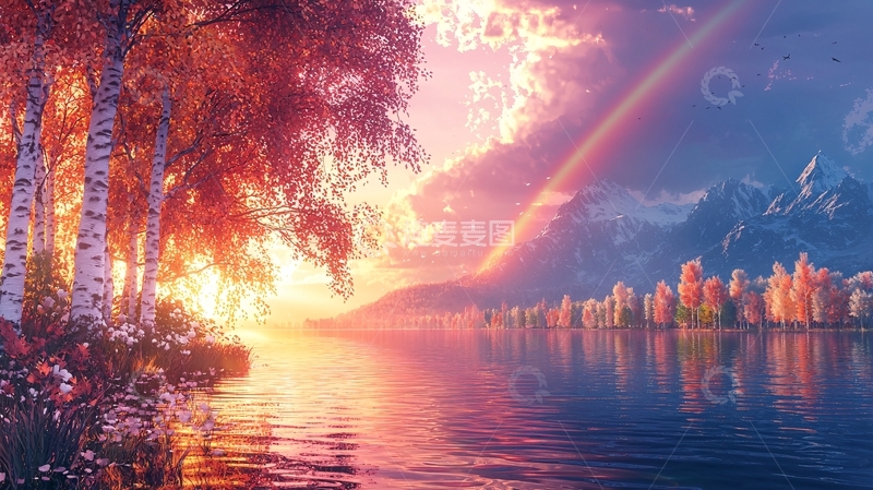 高清大图下载【趣麦麦图】秋日湖畔的宁静景色