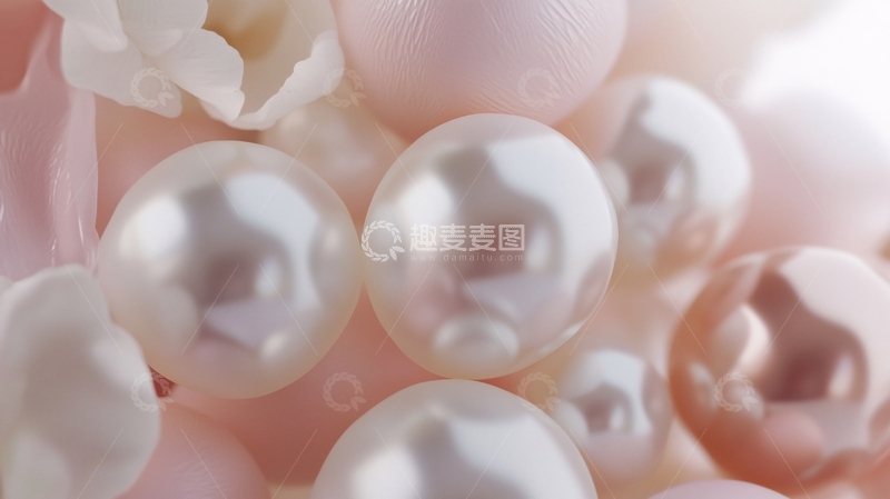 高清大图下载【趣麦麦图】粉色花瓣珍珠背景