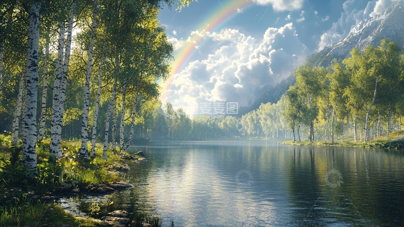 高清大图下载【趣麦麦图】宁静湖面上的彩虹