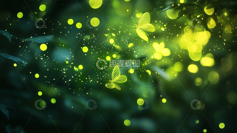 高清大图下载【趣麦麦图】萤火虫与蝴蝶梦幻背景