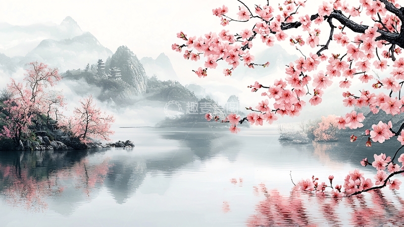 高清大图下载【趣麦麦图】水墨风桃花
