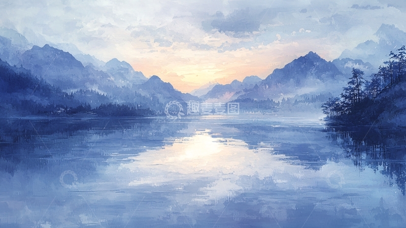 高清大图下载【趣麦麦图】宁静的山水画意境