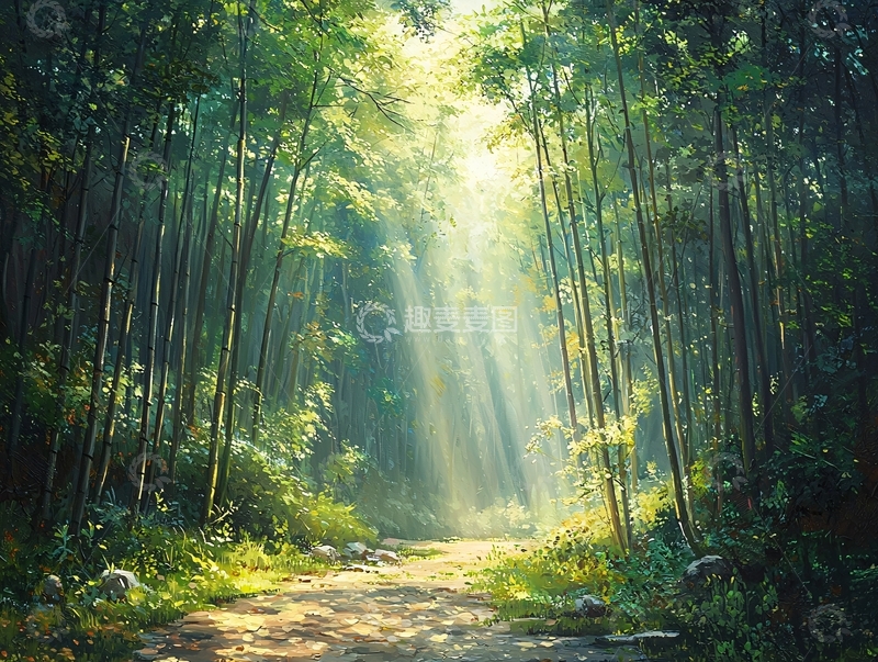 高清大图下载【趣麦麦图】阳光穿透竹林的意境