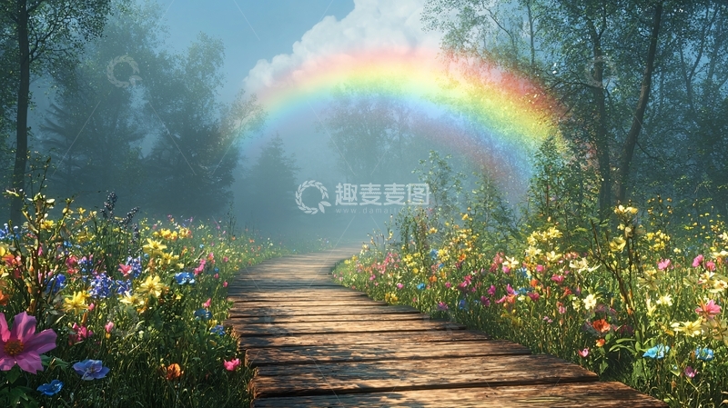 高清大图下载【趣麦麦图】通往彩虹的鲜花小路