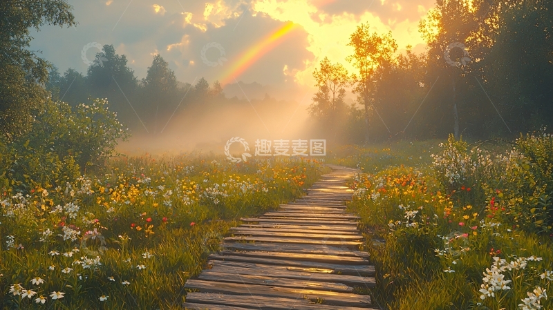 高清大图下载【趣麦麦图】阳光照耀下的田园小路