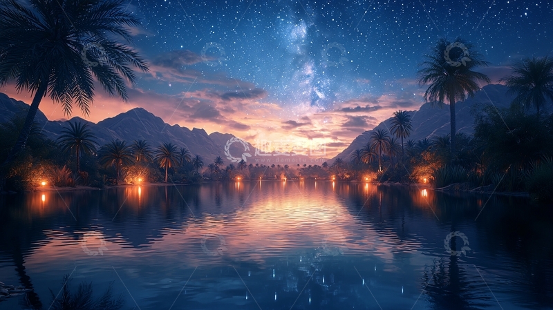 高清大图下载【趣麦麦图】星空下的热带湖泊