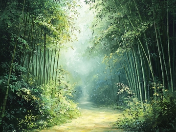 绿色竹林小路风景画