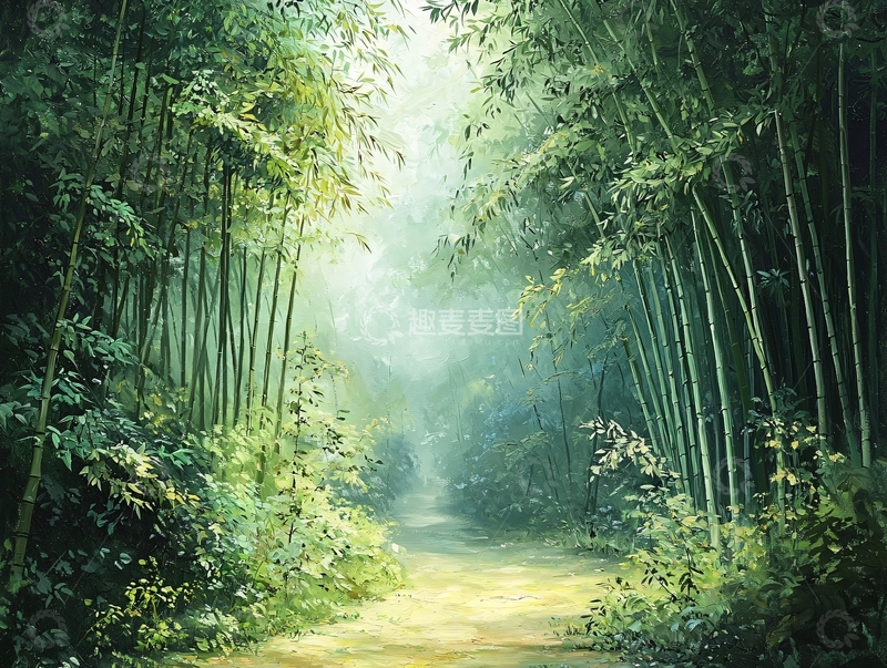 高清大图下载【趣麦麦图】绿色竹林小路风景画
