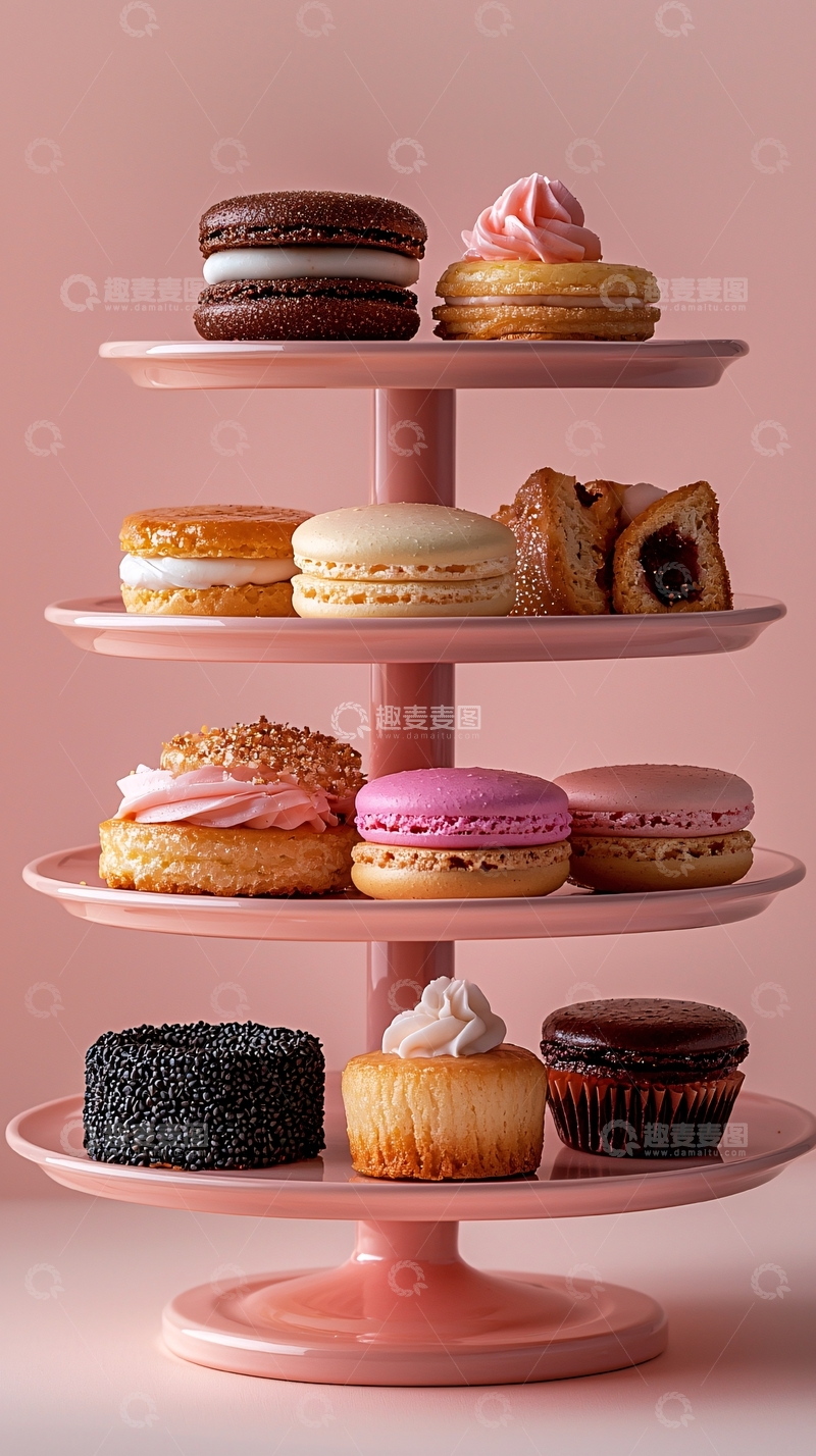 高清大图下载【趣麦麦图】粉色甜点塔