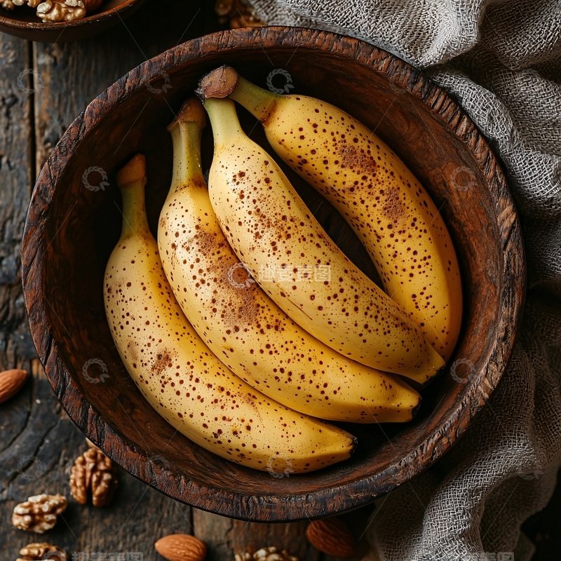 高清大图下载【趣麦麦图】木碗里几根熟透香蕉