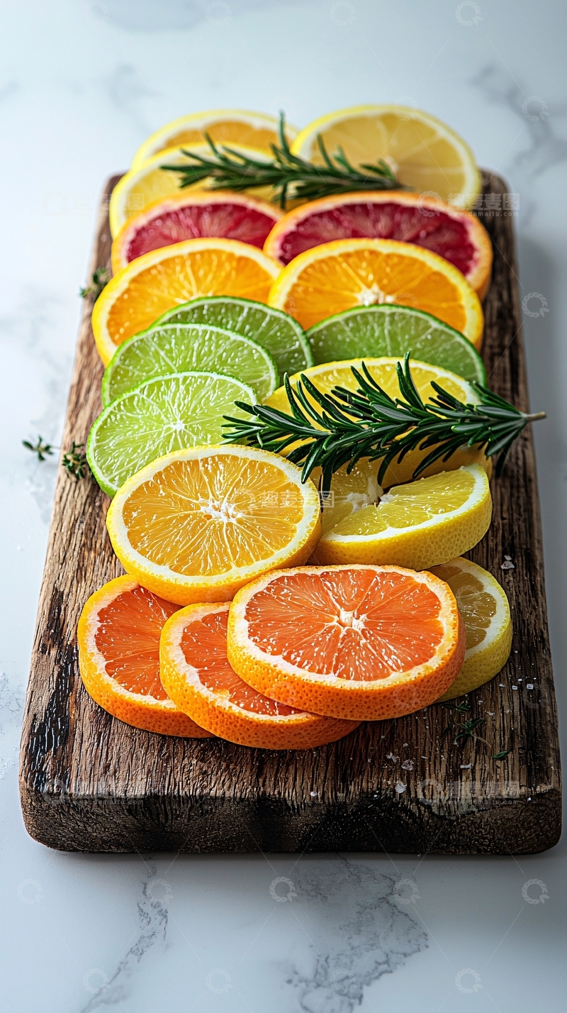 高清大图下载【趣麦麦图】柑橘切片在木板上