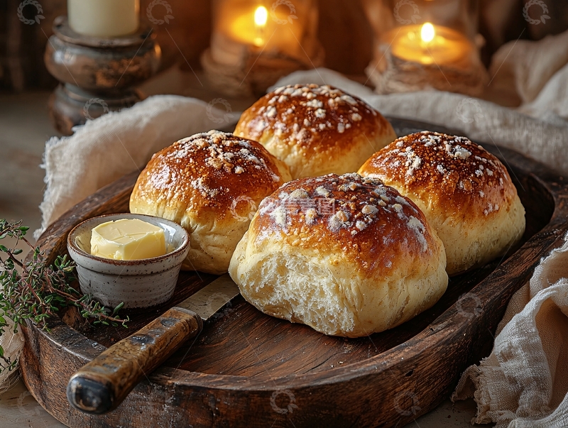 高清大图下载【趣麦麦图】香甜面包与温暖烛光