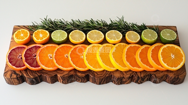 高清大图下载【趣麦麦图】木质托盘上各种柑橘类水果