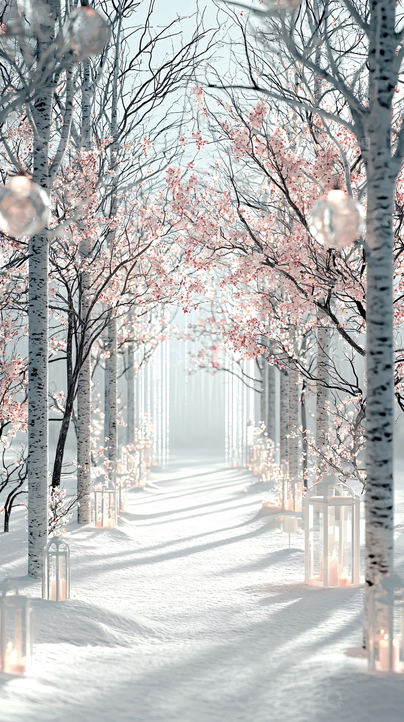 高清大图下载【趣麦麦图】冬日粉红樱花树林小路
