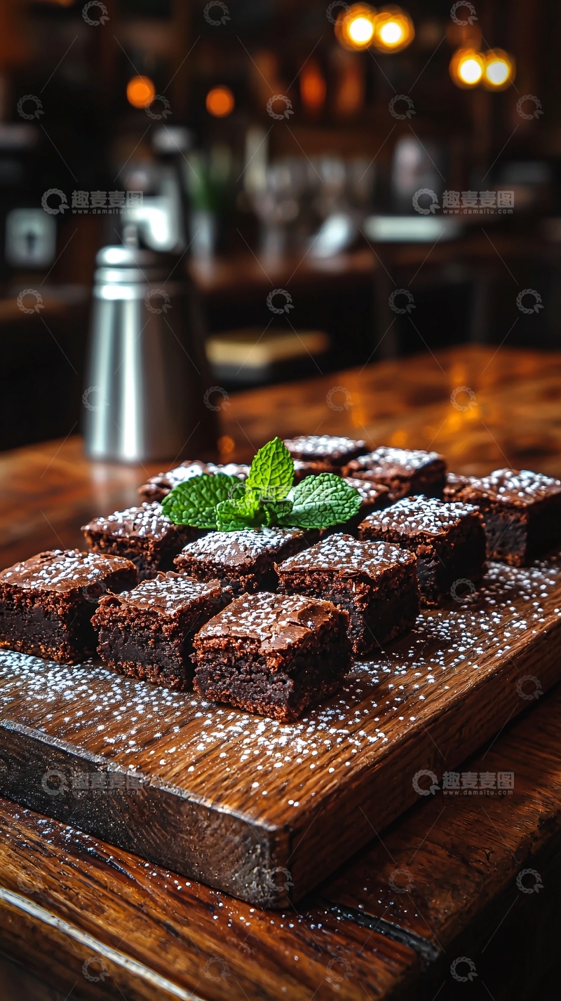 高清大图下载【趣麦麦图】巧克力布朗尼与薄荷叶