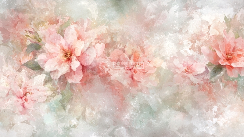 高清大图下载【趣麦麦图】粉色花卉水彩画背景