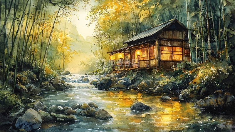 高清大图下载【趣麦麦图】竹林小屋