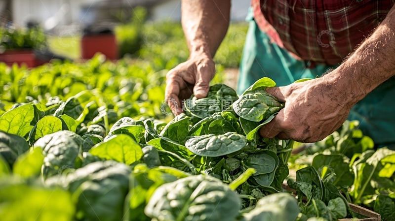 高清大图下载【趣麦麦图】农民采摘菠菜