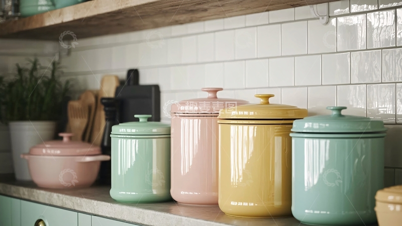 高清大图下载【趣麦麦图】厨房收纳彩色罐子