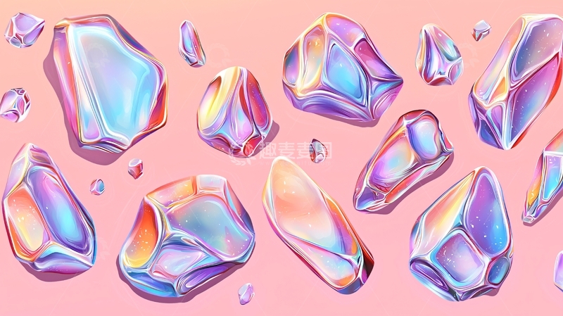 高清大图下载【趣麦麦图】粉色背景彩虹宝石碎片