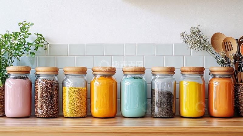 高清大图下载【趣麦麦图】厨房收纳玻璃罐