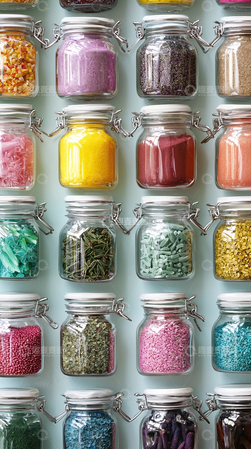 高清大图下载【趣麦麦图】彩色糖粒玻璃瓶