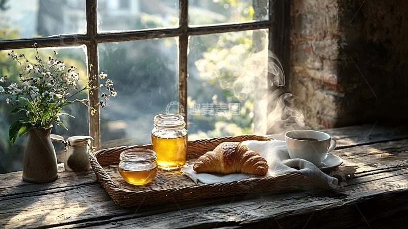 高清大图下载【趣麦麦图】阳光洒进窗台的早餐时光