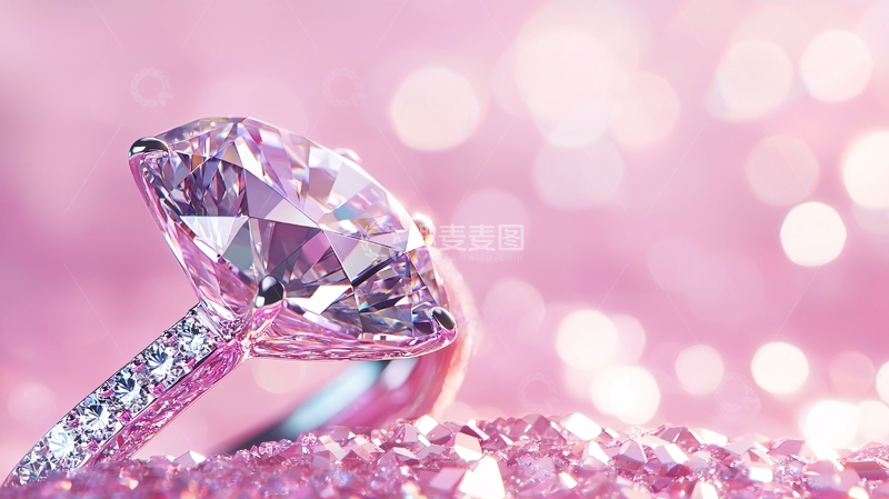 高清大图下载【趣麦麦图】粉红背景下闪耀的钻戒
