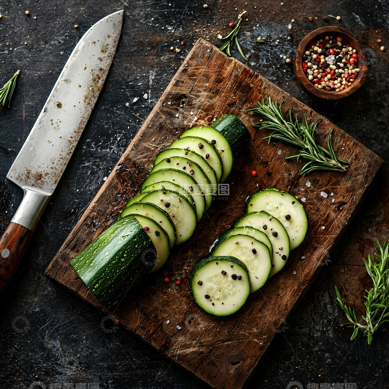 高清大图下载【趣麦麦图】切片西葫芦砧板静物