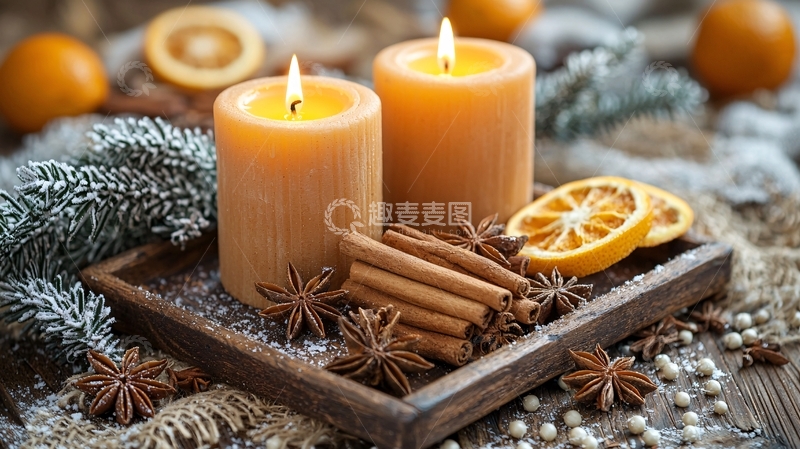 高清大图下载【趣麦麦图】燃烧的蜡烛和肉桂棒