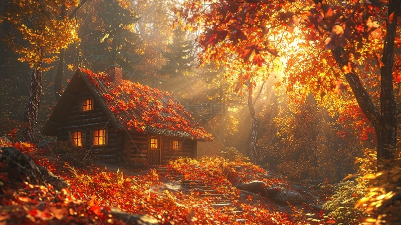 高清大图下载【趣麦麦图】秋日森林小屋