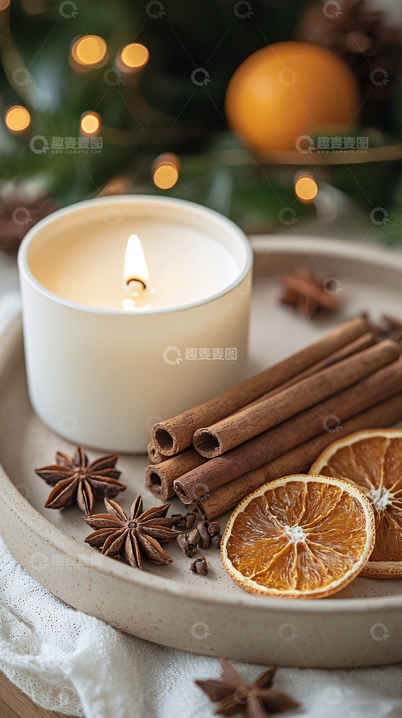 高清大图下载【趣麦麦图】香薰蜡烛与圣诞香料