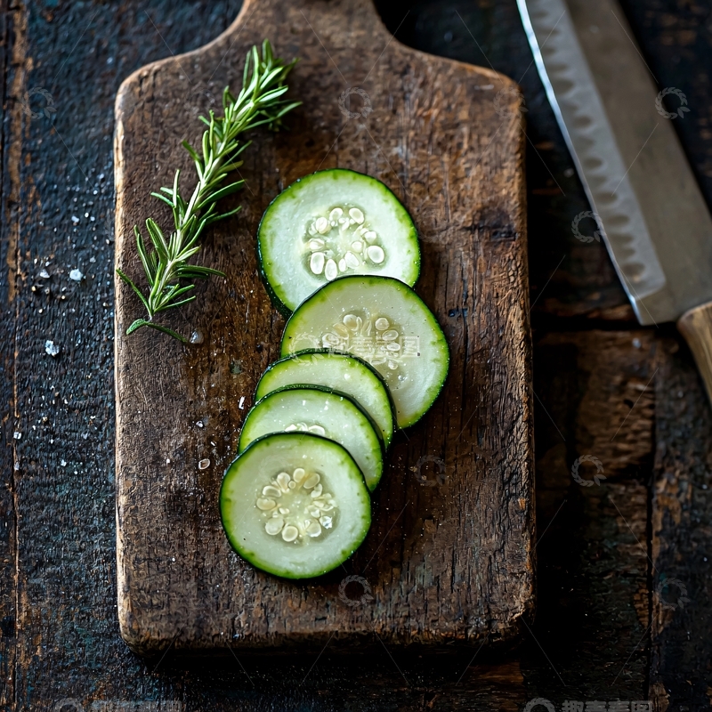 高清大图下载【趣麦麦图】黄瓜切片放在砧板上