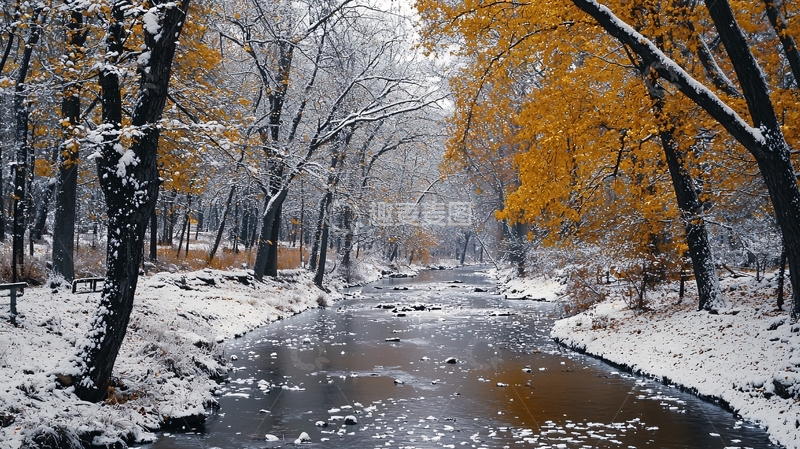 高清大图下载【趣麦麦图】初冬雪景小溪流