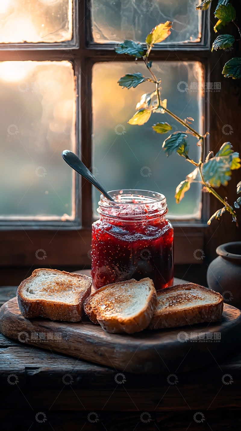 高清大图下载【趣麦麦图】窗边果酱吐司早餐