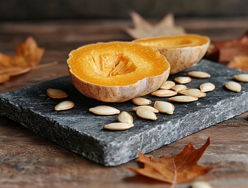 剖开的南瓜与南瓜籽
