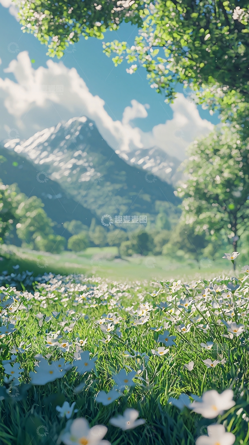 高清大图下载【趣麦麦图】春意盎然的雪山花海