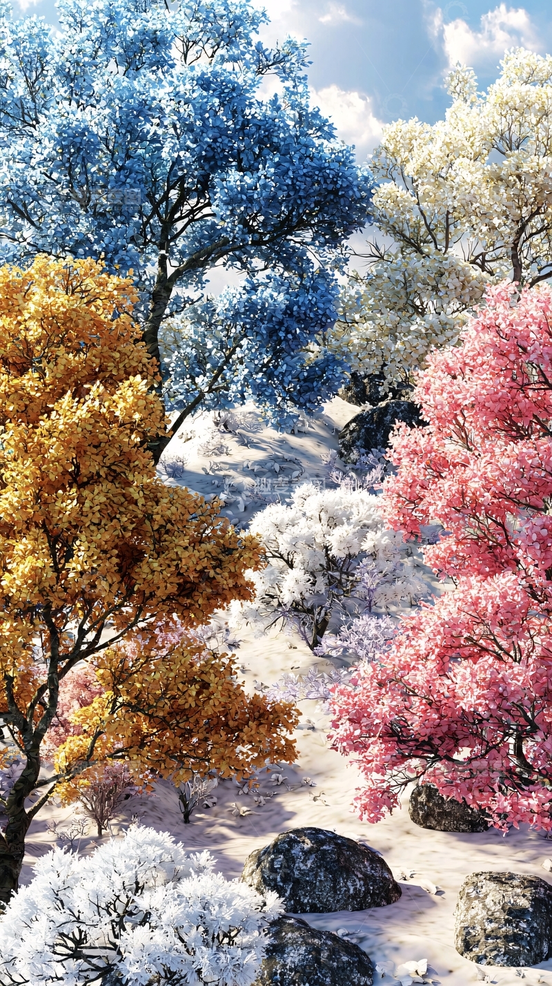 高清大图下载【趣麦麦图】梦幻彩色树林
